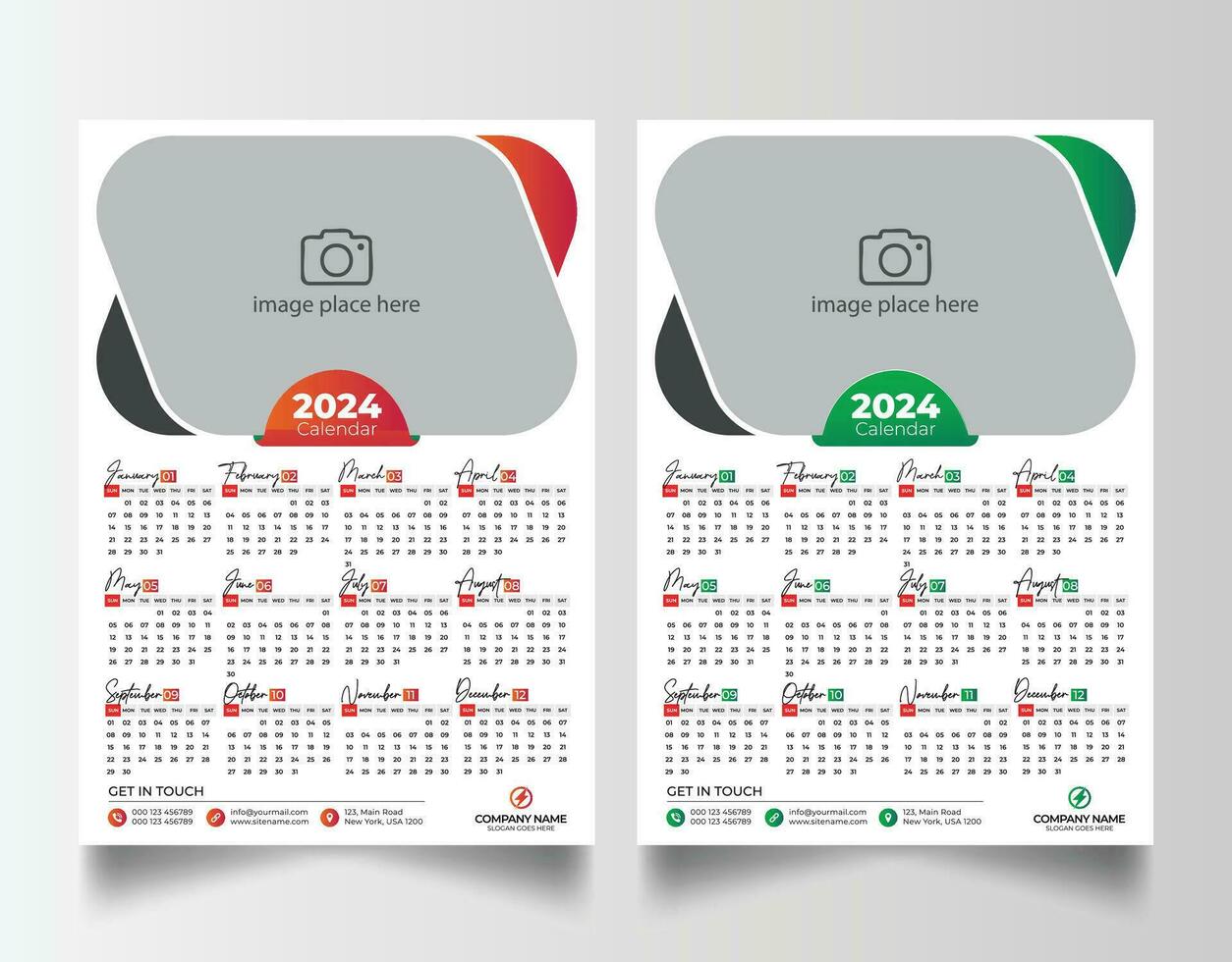 ny år 2024 ett sida vägg kalender mall vektor