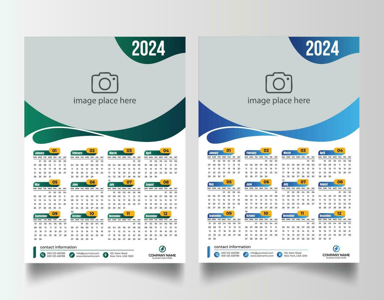 Neu Jahr 2024 einer Seite Mauer Kalender Vorlage vektor