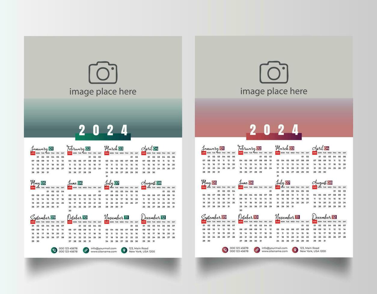 Neu Jahr 2024 einer Seite Mauer Kalender Vorlage vektor