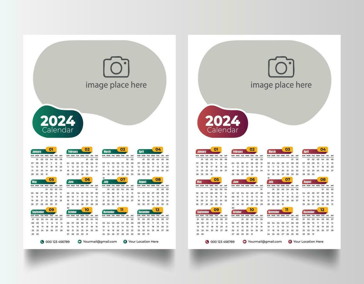 Neu Jahr 2024 einer Seite Mauer Kalender Vorlage vektor