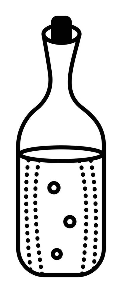 flaska med flytande, svartvit piktogram av dryck i en glas behållare, svart linje vektor ikon