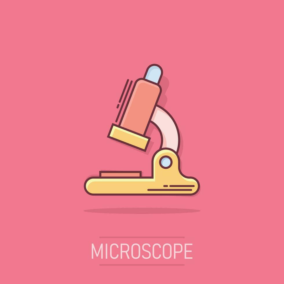 Vektor-Cartoon-Mikroskop-Labor-Symbol im Comic-Stil. Mikroskop Zeichen Abbildung Piktogramm. chemie-entdeckungsgeschäft splash-effekt-konzept. vektor
