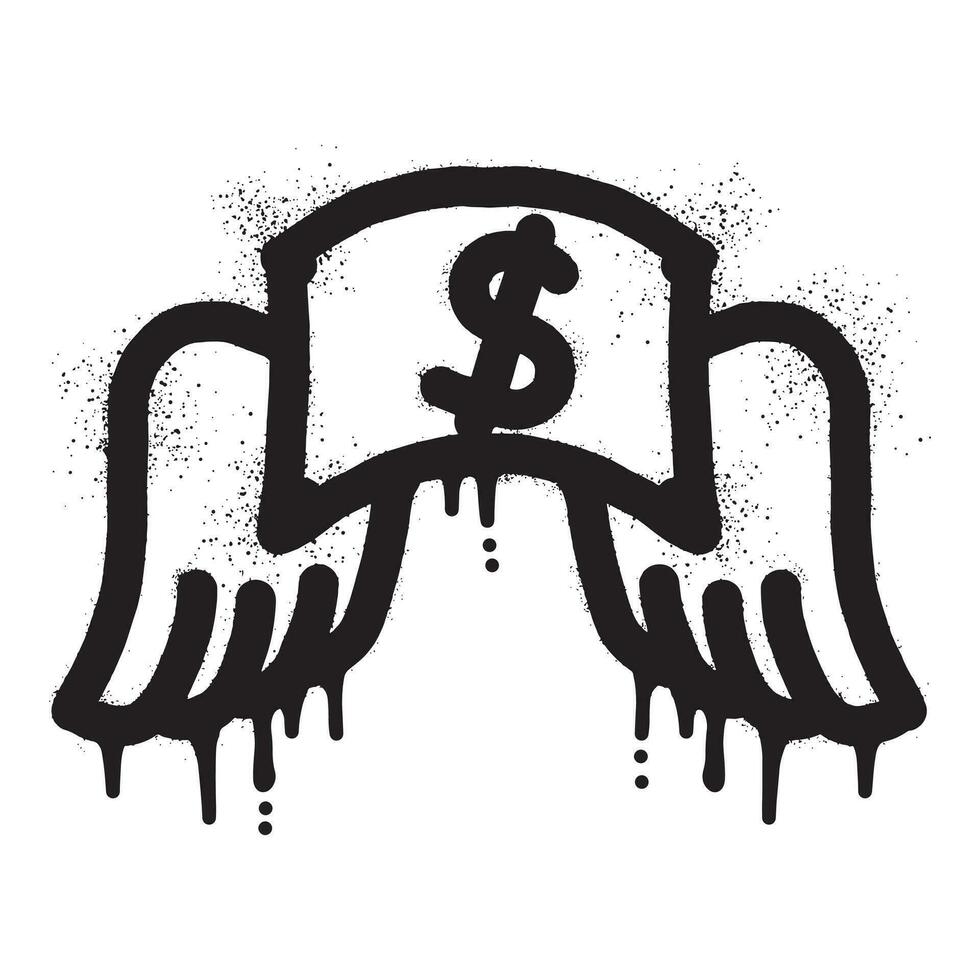 Geld Graffiti mit Flügel gezeichnet mit schwarz sprühen Farbe vektor