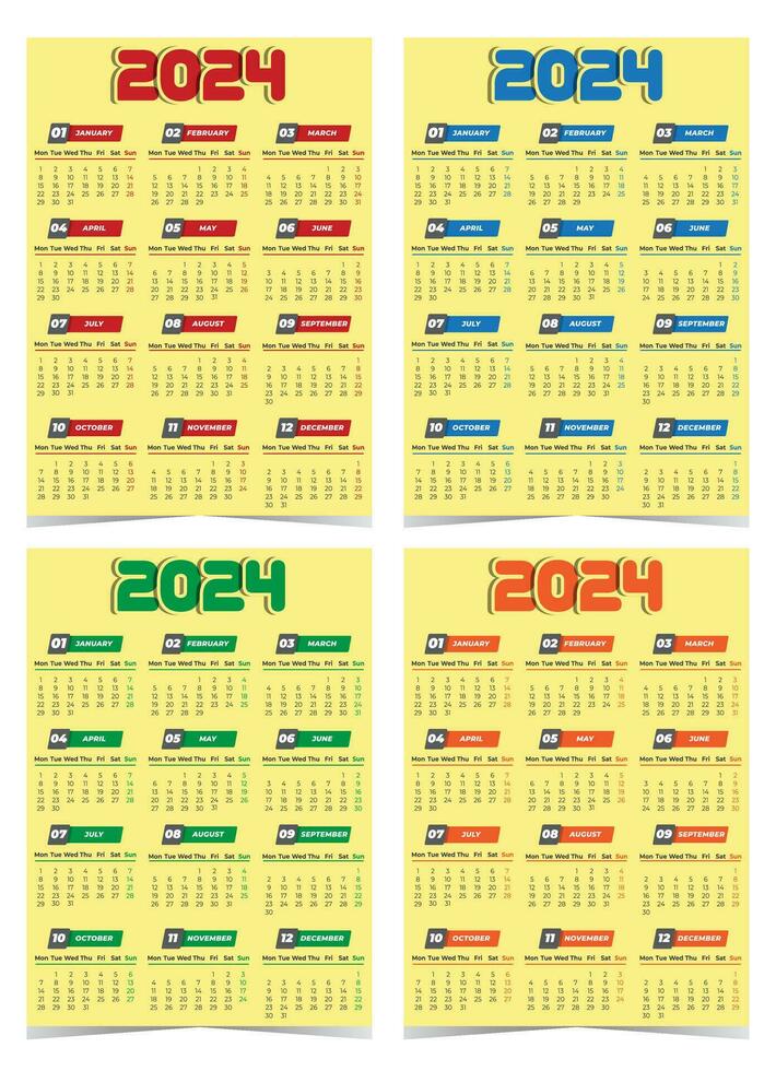 2024 Kalender Design Vektor Bild mit 4 Farbe Varianten