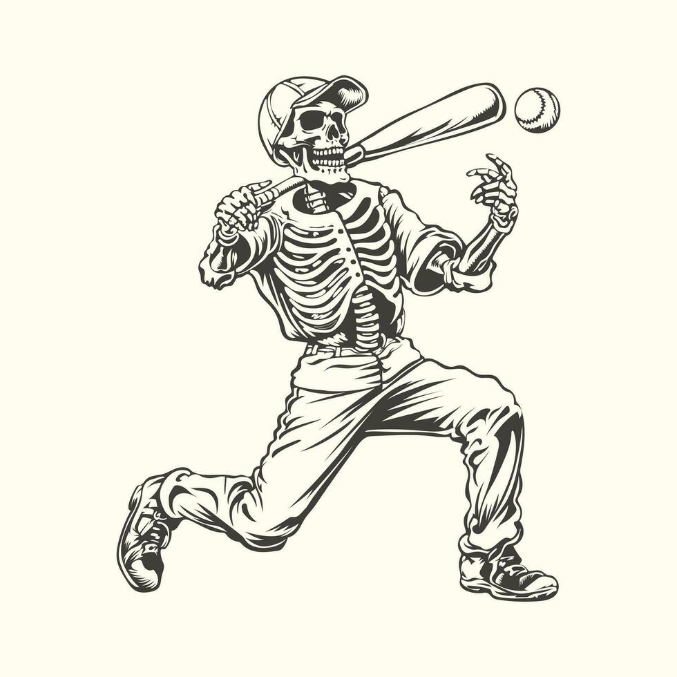 Baseball Skelett spielen Baseball Halloween Vektor