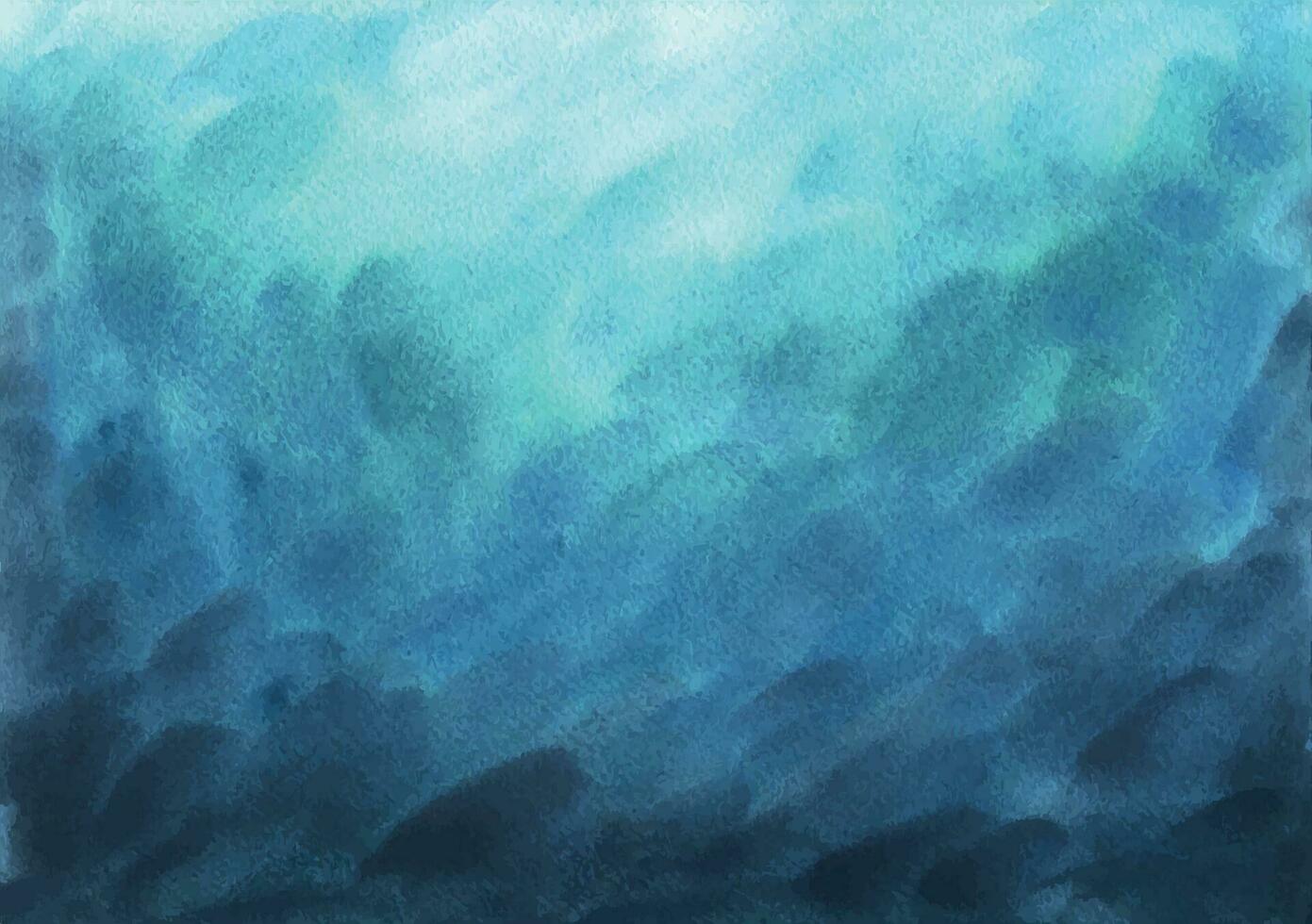 Hand gezeichnet, abstrakt Blau, Türkis Aquarell Hintergrund malen, Gradient Ozean, Meer Wellen im gemalt Textur mit Sanft wäscht. unter Wasser Seelandschaft zum Dekoration und Design. Vektor eps