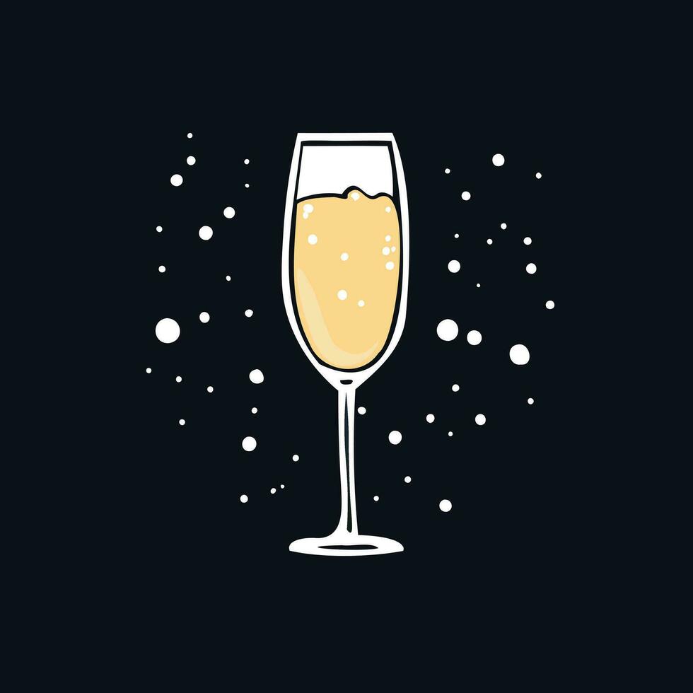 en glas av champagne med bubblor på en svart bakgrund vektor