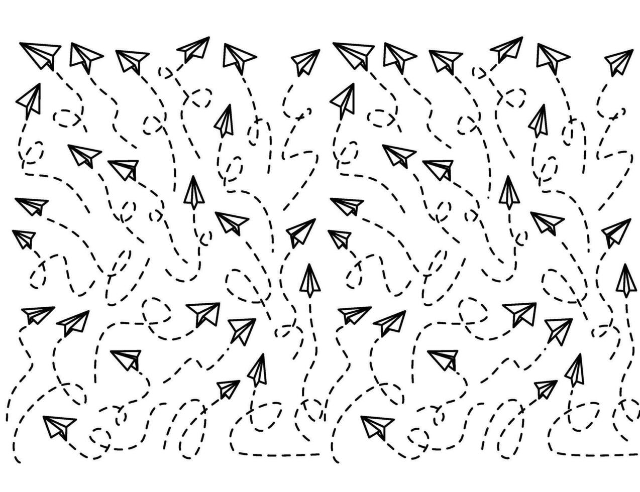 papper flygplan rader. papper flygplan med rutt linje väg. flygande papper flygplan med prickad Spår riktning. papper flygplan. vektor