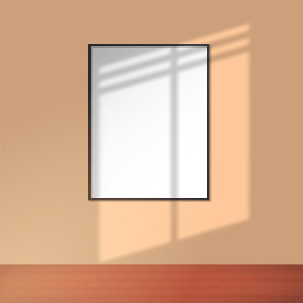 Fensterschatten-Overlay-Szene und weißer Rahmen auf Raumwandhintergrund. Illustrationsfenster Schattenüberlagerungsszenendesign vektor