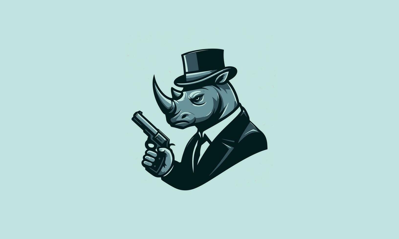 noshörning bär hatt och håll pistol vektor maskot design
