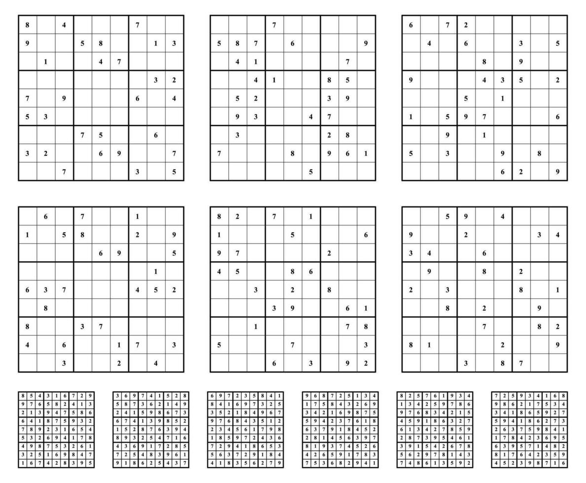 Sudoku Spiel einstellen mit Antworten. vektor