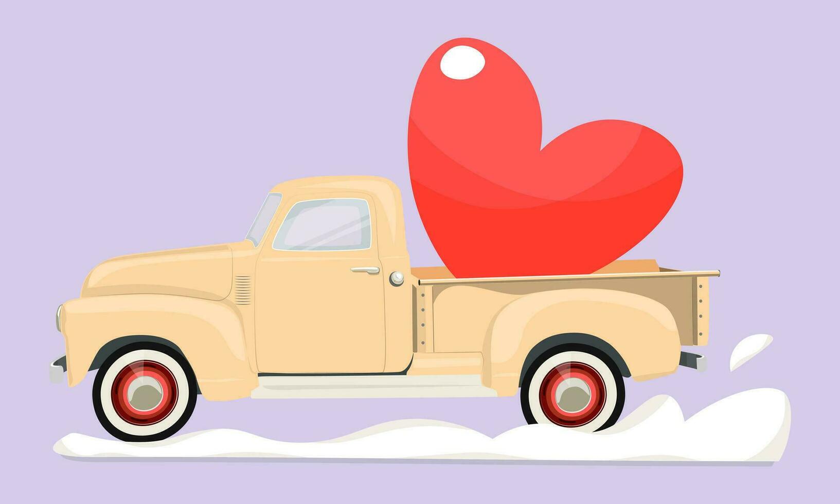 Lycklig hjärtans dag, beige plocka upp lastbil med rosa stor hjärta, alla hjärtans dag. årgång plocka upp lastbil leverera kärlek lämplig för de design av kort, banderoller, affischer, plakat, flygblad, skriva ut vektor
