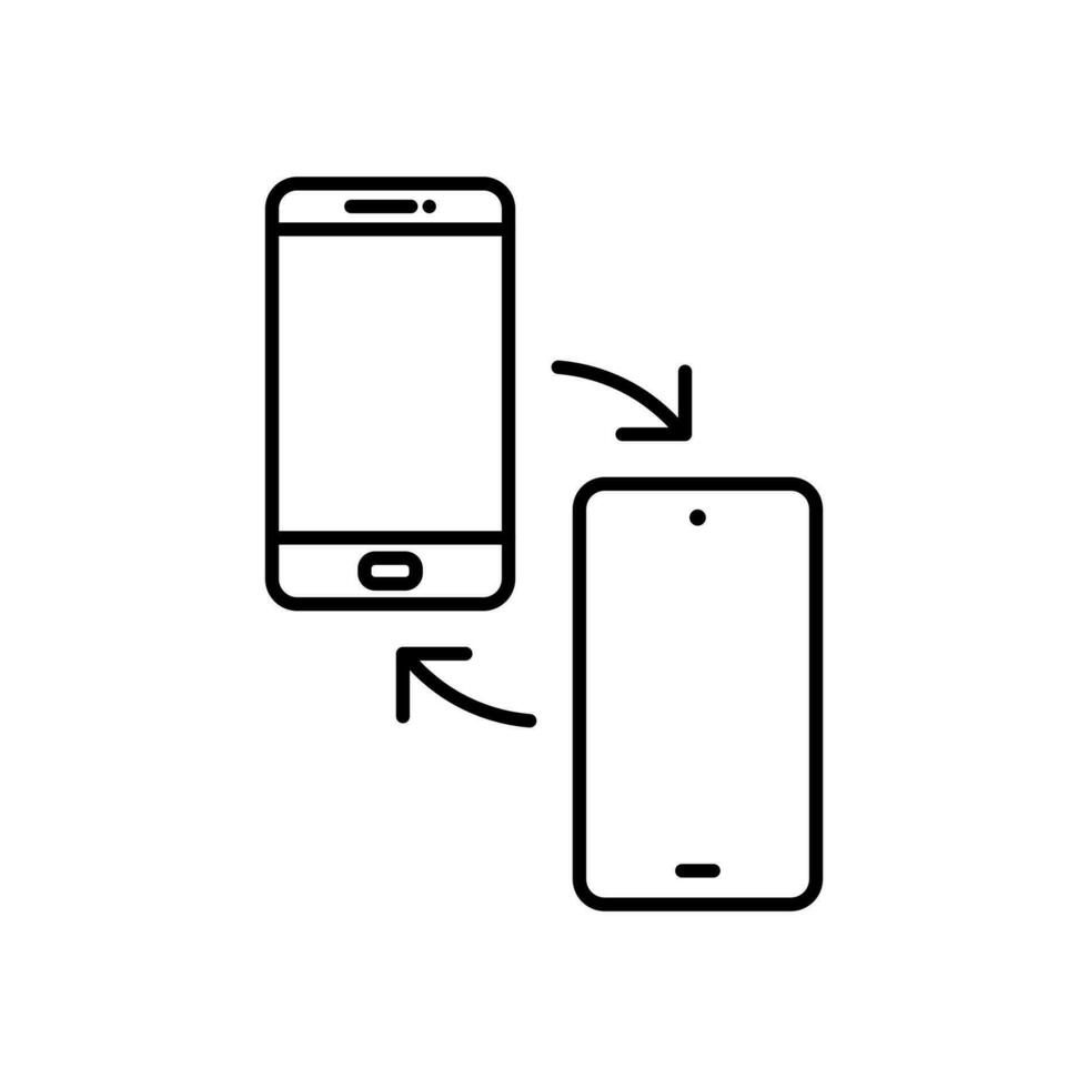 utbyta gammal mobil telefon med ny smartphone, mobiltelefon byta in program eller erbjudande begrepp ikon i linje stil design isolerat på vit bakgrund. redigerbar stroke. vektor