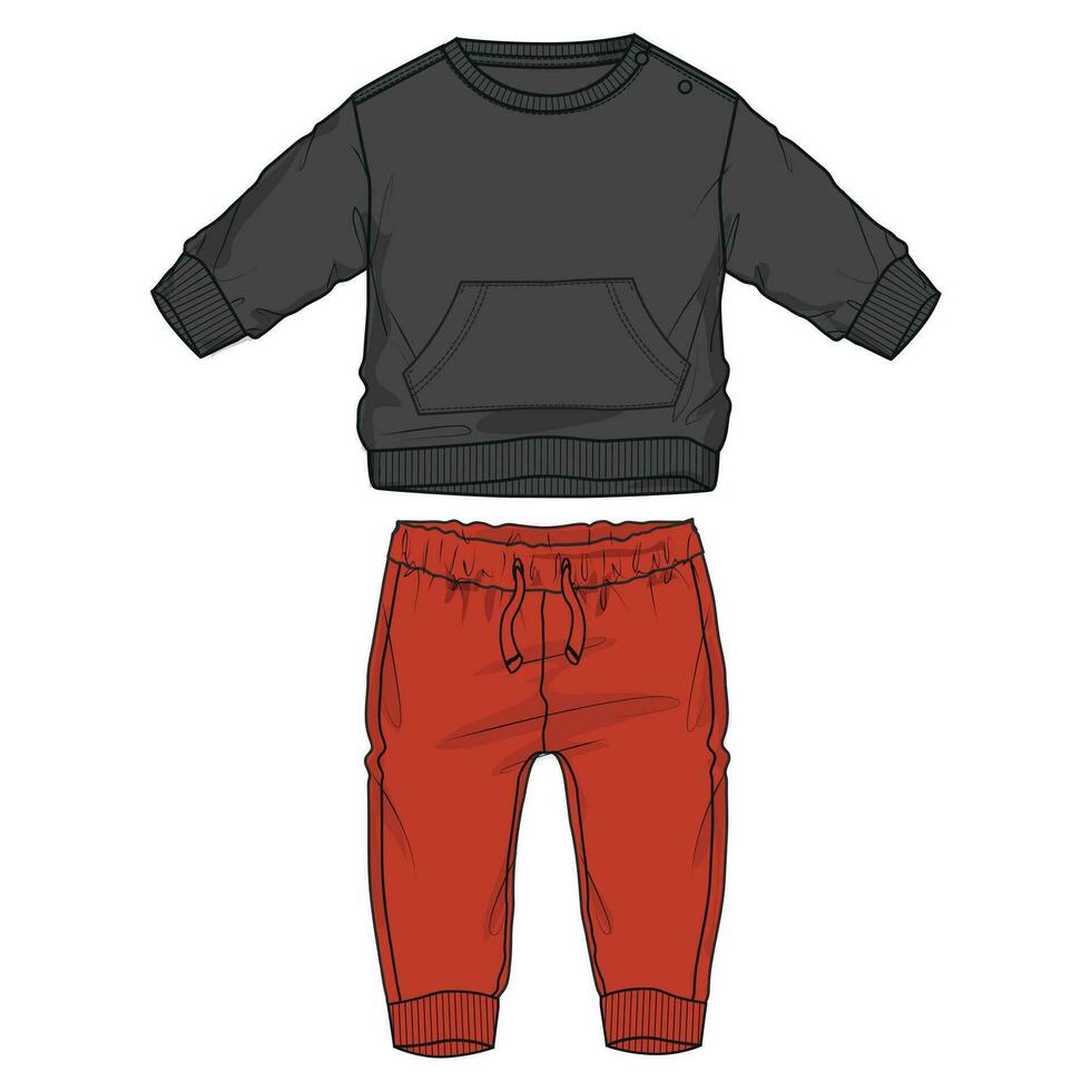 schwarz Sweatshirt mit rot Jogger Jogginghose Vektor Illustration Vorlage zum Kinder