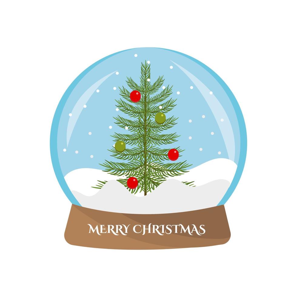 Weihnachtszauberglas Schneeball mit Tanne und Schneeflocke, isoliert auf weißem Hintergrund. Vektor-Illustration. vektor