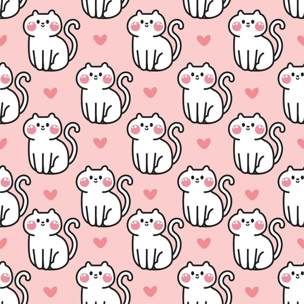 sömlös mönster av söt katt sitta med hjärta på rosa bakgrund.mjau lover.pet djur- karaktär.bebis clothing.kawaii.vector.illustration.illustrator. vektor