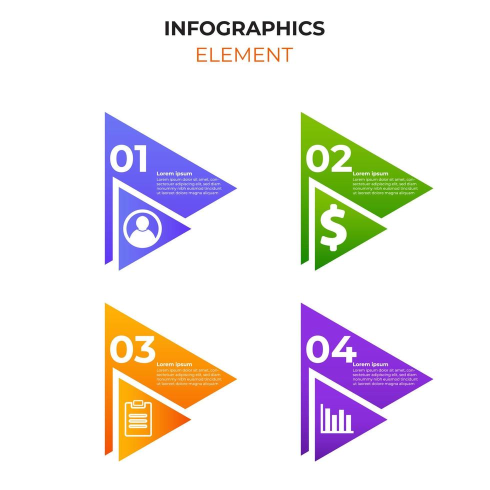Infografik-Element mit vier Schritten mit Farbverlauf und Business-Symbol. Infografik-Vorlage vektor