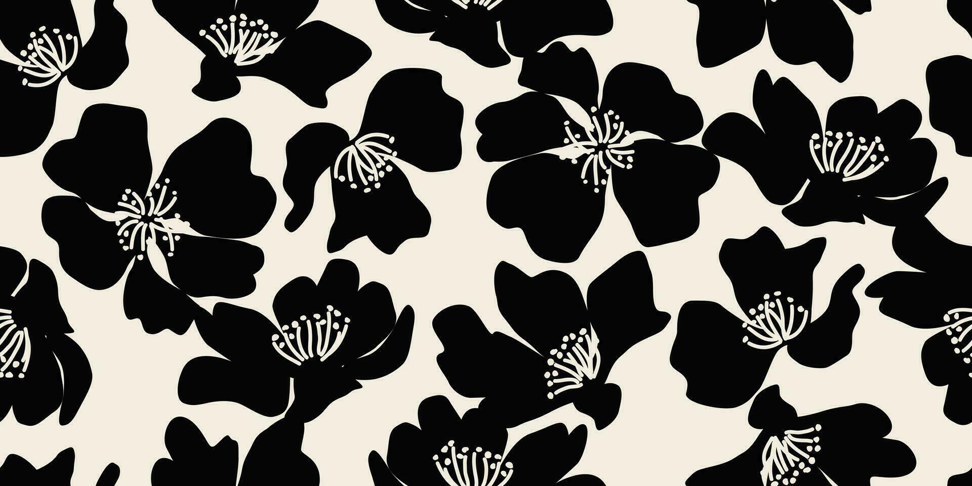 Blume nahtlos Hintergrund. minimalistisch abstrakt Blumen- Muster. modern drucken im schwarz und Weiß Hintergrund. Ideal zum Textil- Design, Hintergrund, Abdeckungen, Karten, Einladungen und Plakate. vektor