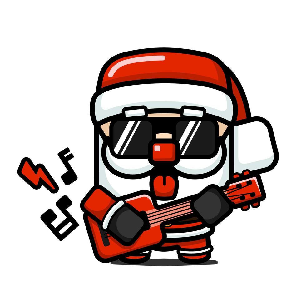 kubstil gullig jultomte som spelar elgitarr vektor