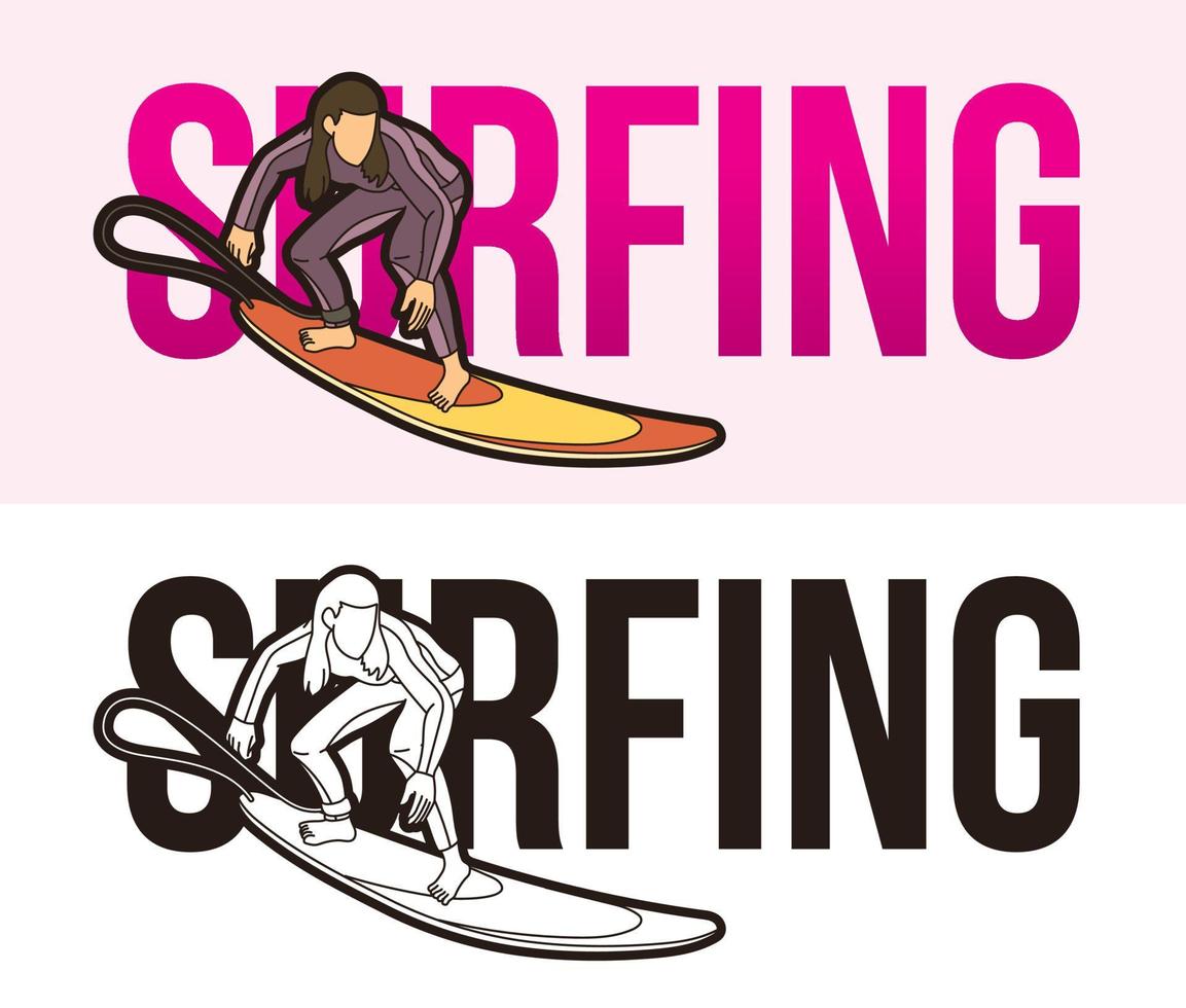 Surfen mit Sportspieler und Schrift vektor
