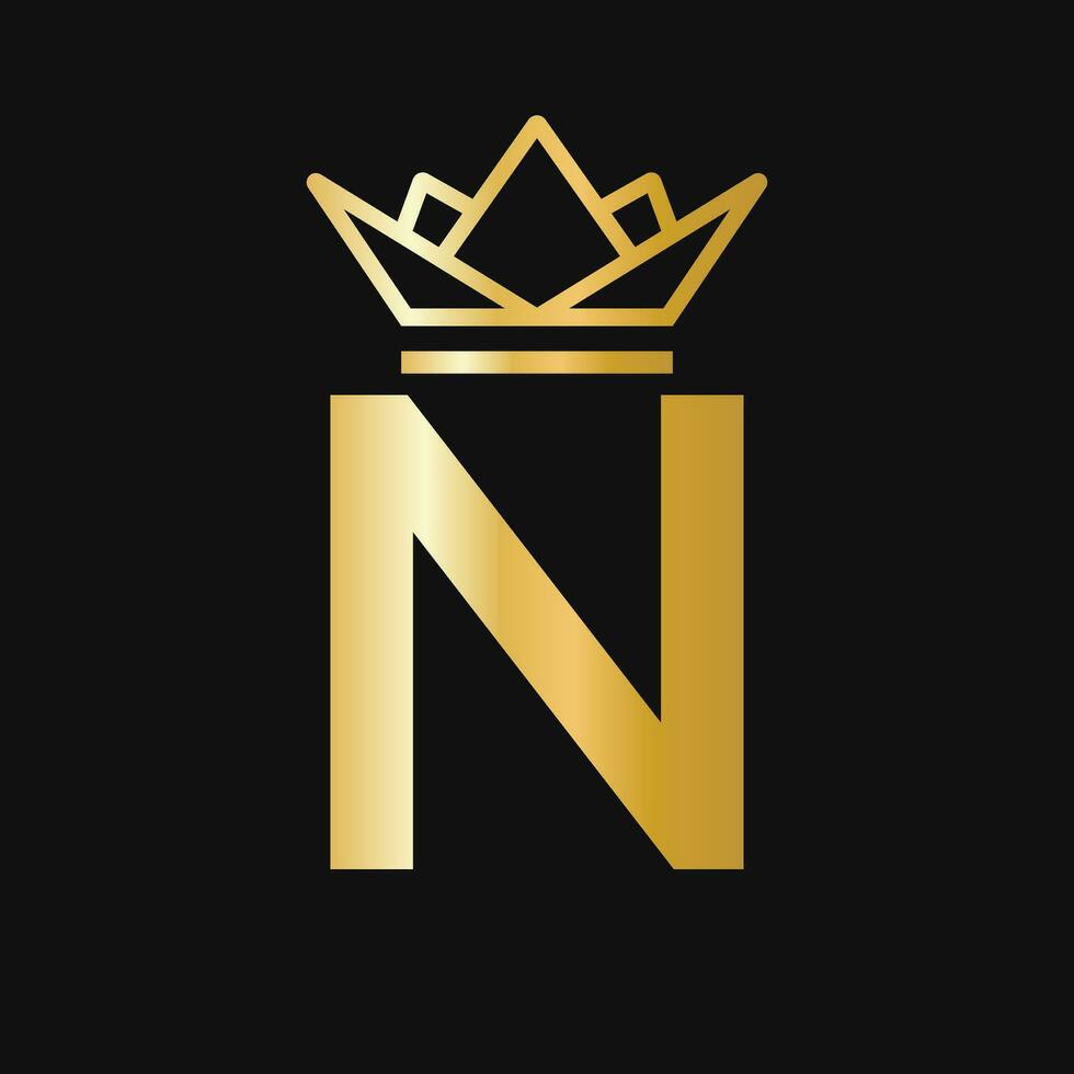 Brief n Krone Logo. Krone Logo zum Schönheit, Mode, Stern, elegant, Luxus Zeichen vektor
