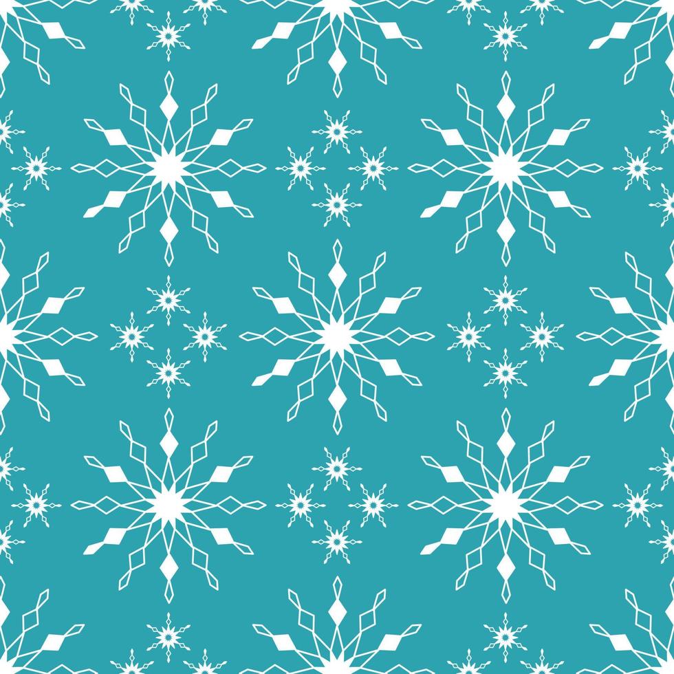 nahtloses Muster mit weißen Schneeflocken auf blauem Hintergrund. festliche Winterdekoration für Neujahr, Weihnachten, Feiertage und Design. Ornament der einfachen Linienwiederholung Schneeflocke vektor