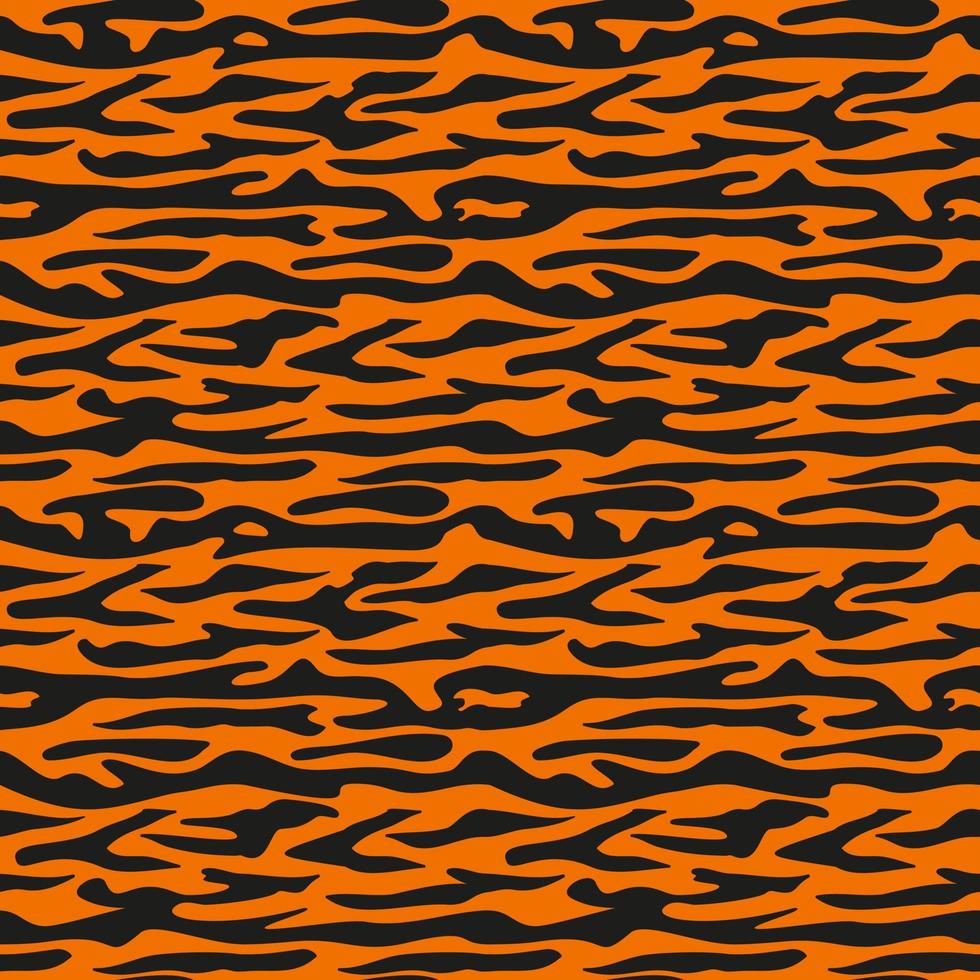 sömlösa mönster av svarta ränder tiger på orange bakgrund. ljusa tryck för semestern, symbol för nyår, festlig design vektor