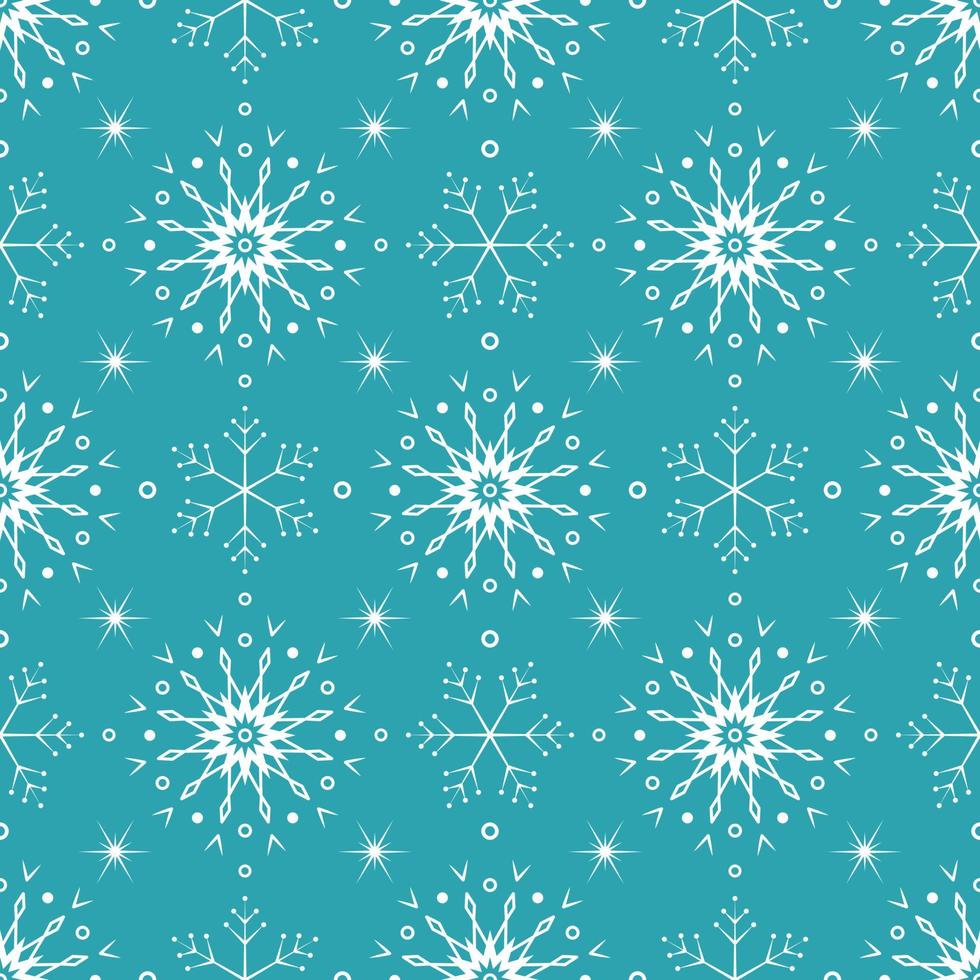 nahtloses Muster mit weißen Schneeflocken auf blauem Hintergrund. festliche Winterdekoration für Neujahr, Weihnachten, Feiertage und Design. Ornament der einfachen Linienwiederholung Schneeflocke vektor