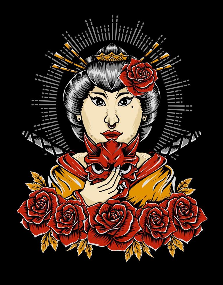 Illustration Geisha Frau mit Rosenblume vektor