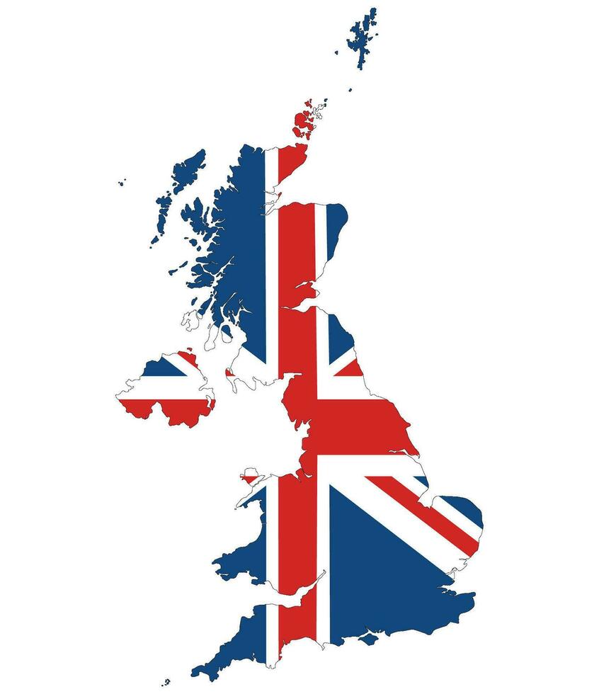 vereinigt Königreich Regionen Karte. Karte von vereinigt Königreich mit Vereinigtes Königreich National Flagge. vektor