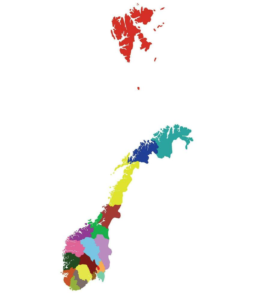 Norge Karta. Karta av Norge dividerat i administrativ regioner vektor