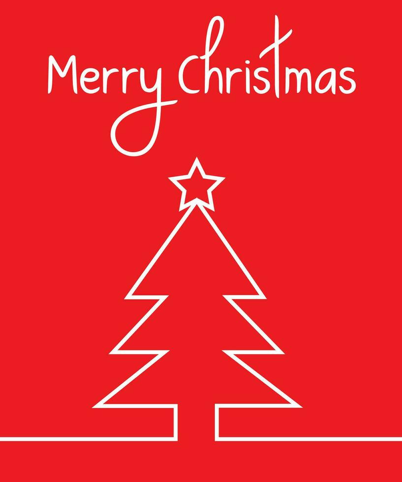 Weihnachten Gruß Karte mit linear Weihnachten Baum fröhlich Weihnachten Typografie rot Hintergrund vektor