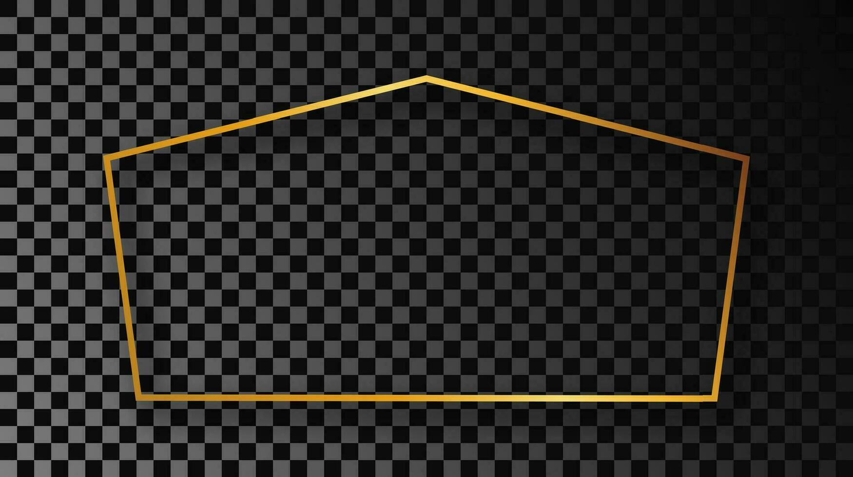 Gold glühend tetragon gestalten Rahmen mit Schatten isoliert auf dunkel Hintergrund. glänzend Rahmen mit glühend Auswirkungen. Vektor Illustration.