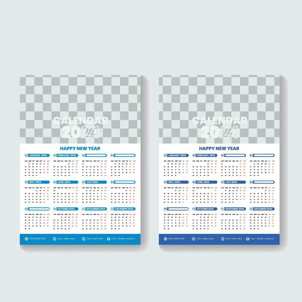 Vektor 2024 jährlich Planer Kalender Vorlage Zeitplan Veranstaltungen oder Aufgaben Vektor