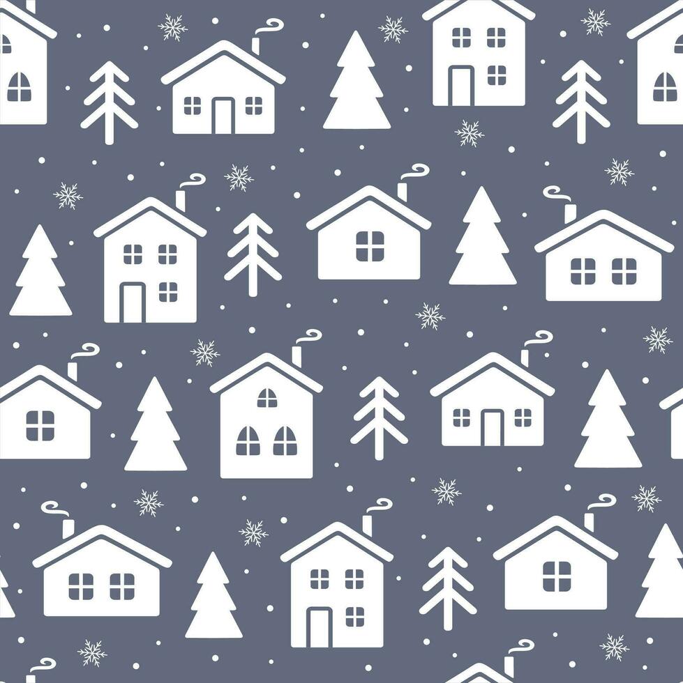 nahtlos Muster mit Weihnachten Häuser und Tanne Bäume im Winter. festlich Hintergrund. glücklich Neu Jahr Vektor Illustration.