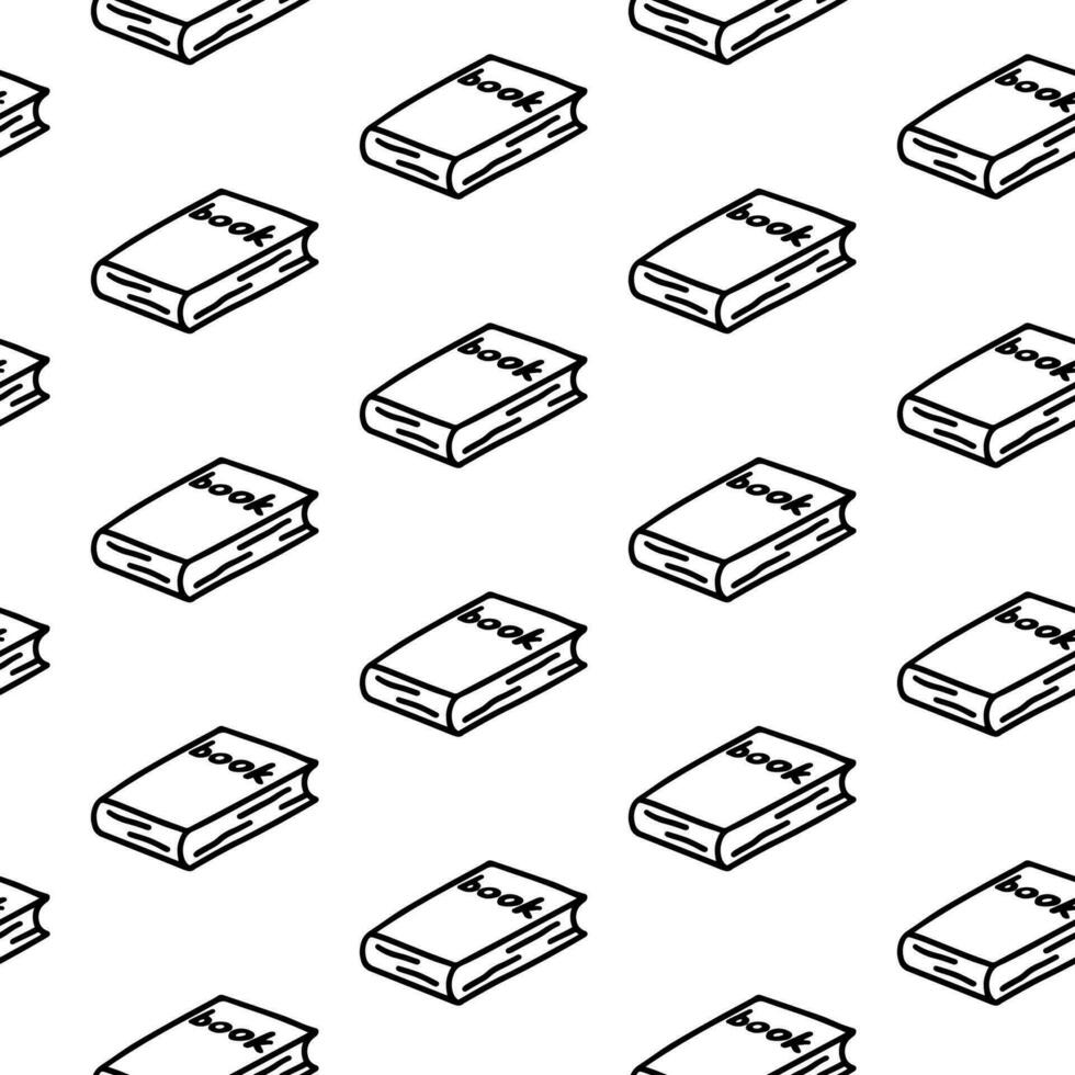 hand dragen bok sömlös mönster. klotter översikt mönster med bok. klottra bok omslag, tapet för skola design, textilier, dekoration. vuxen, barn bok färg sida. linjär upprepad mönster vektor