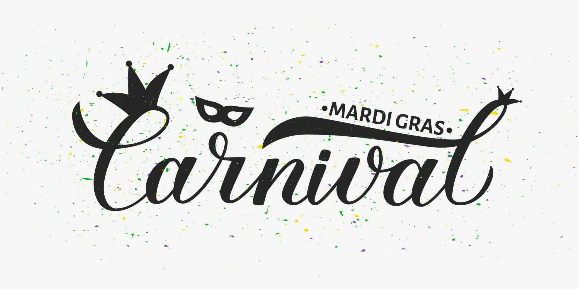 mardi gras kalligrafi hand text med färgrik fläckar. traditionell karneval i ny orleans. fett eller skrava tisdag tecken. vektor