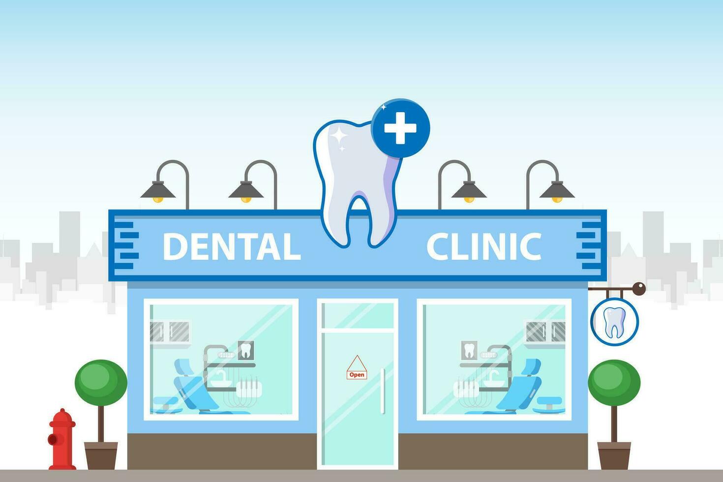 dental klinik byggnad med bakgrund, vektor, illustration vektor