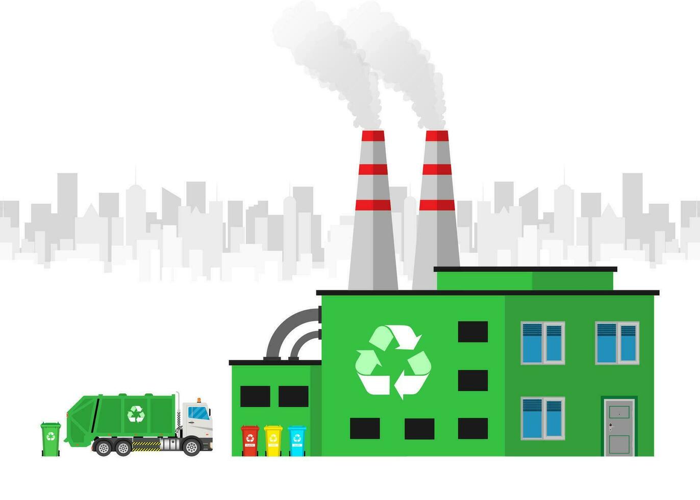 Recycling Müll Bahnhof Müll LKW Recycling Ökologie Prozess Vektor