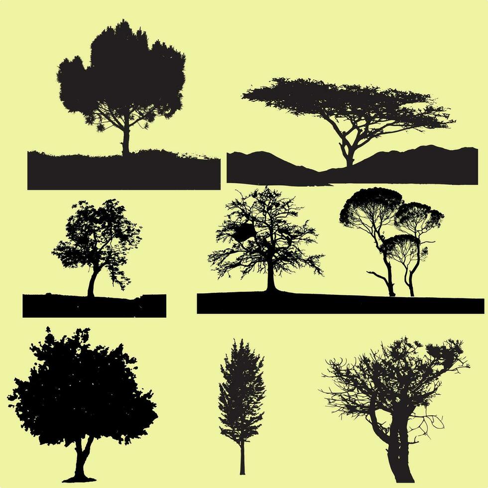 fri vektor uppsättning av växt och träd silhuett