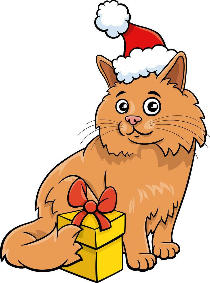 Karikatur Katze mit Geschenk auf Weihnachten Zeit vektor