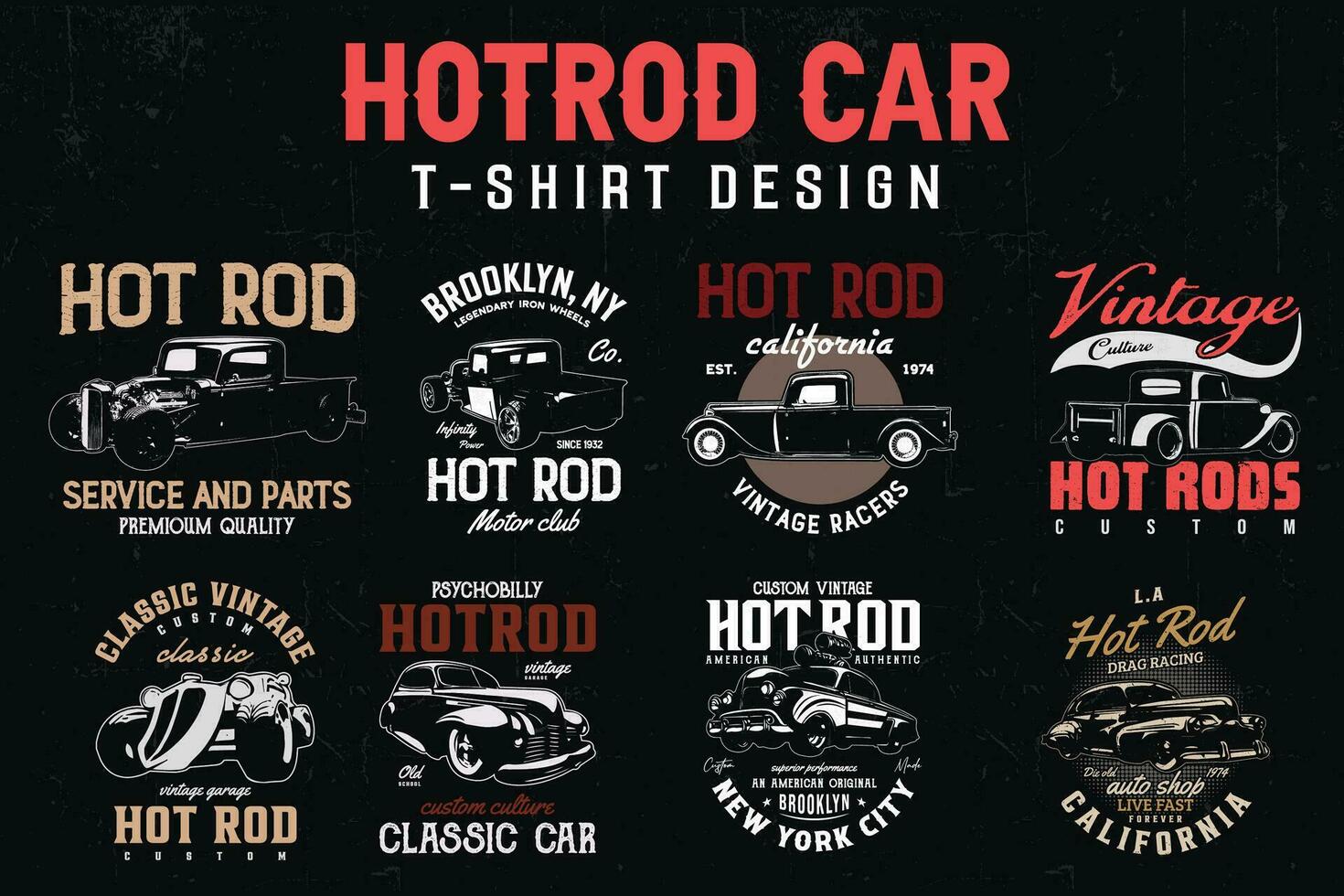 Jahrgang frisiertes Auto Auto T-Shirts Designs bündeln. amerikanisch alt klassisch Autos T-Shirt. vektor