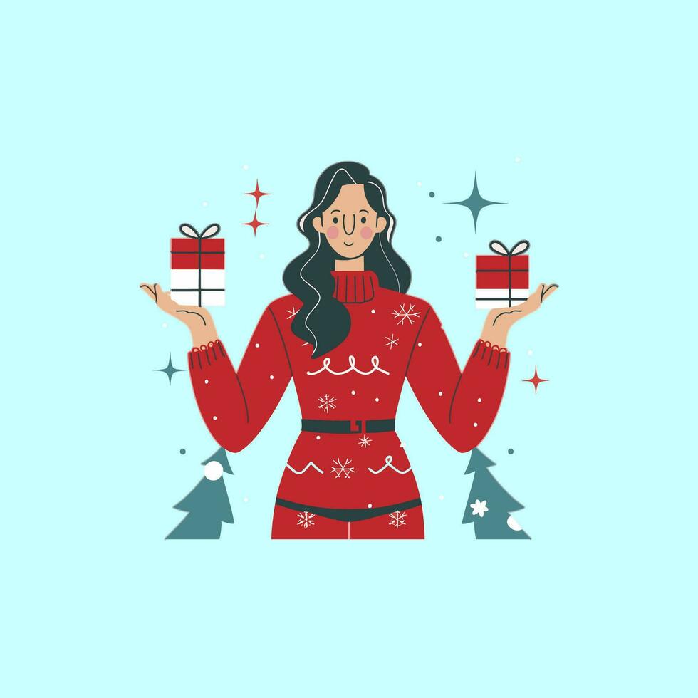 Illustration von ein eben Weihnachten Frau vektor