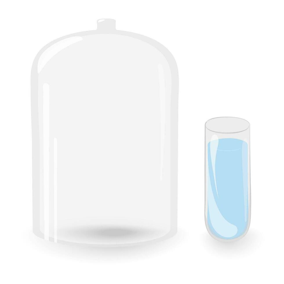 transparent glas lock och flaska med vatten. uppsättning av 2 isolerat element med skuggor och slingor vektor