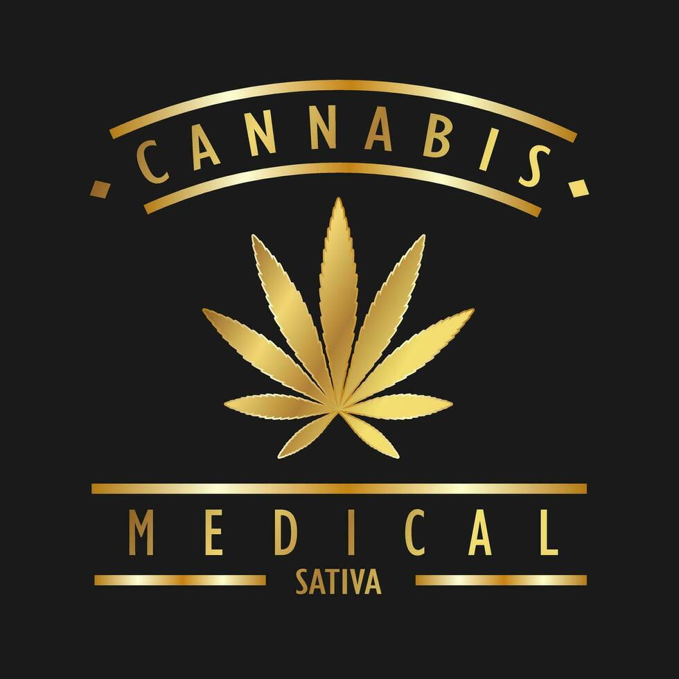 blad av cannabis guld ikon för reklam, banderoller, broschyrer och flygblad vektor