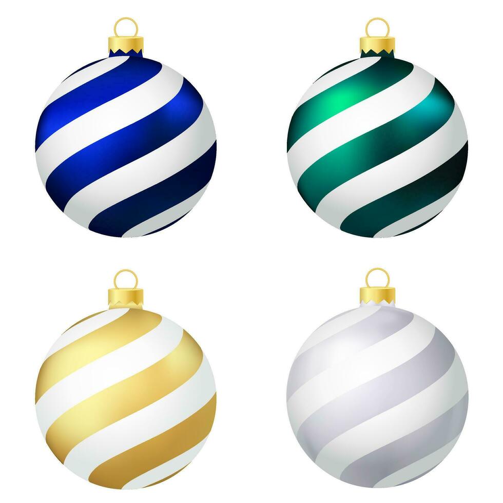 uppsättning av blå, grön, guld och grå jul träd leksak eller boll vektor