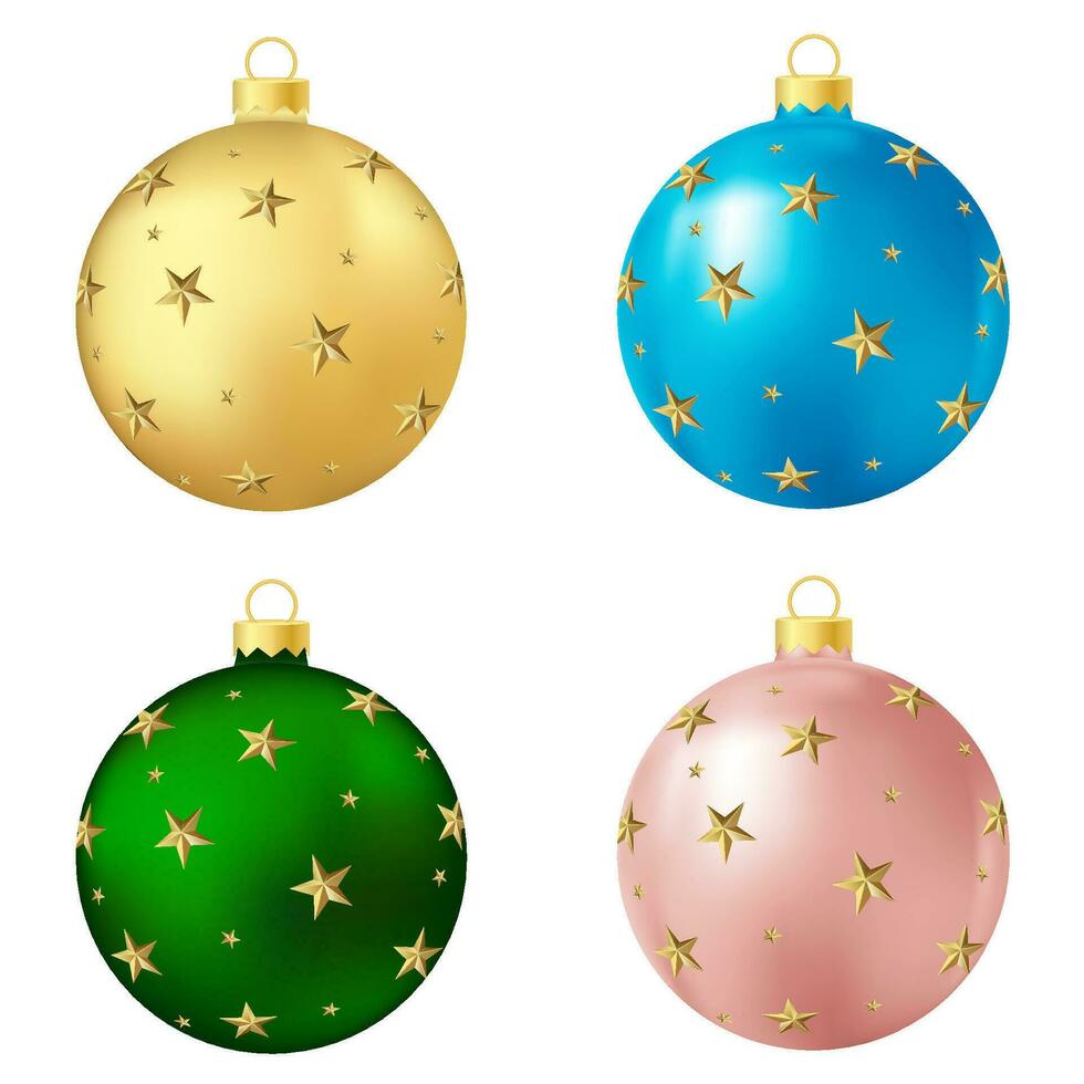 uppsättning av guld, blå, grön och beige jul träd leksak eller boll vektor