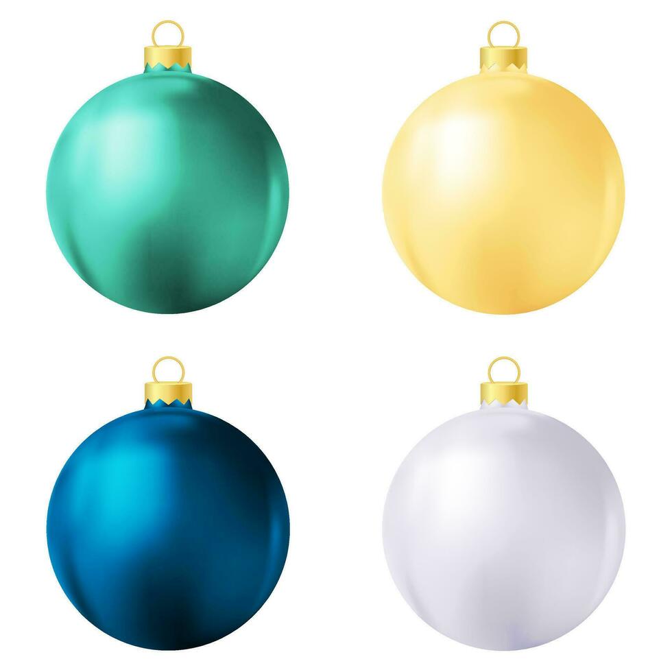 uppsättning av grön, gul, blå och vit jul träd leksak eller boll vektor
