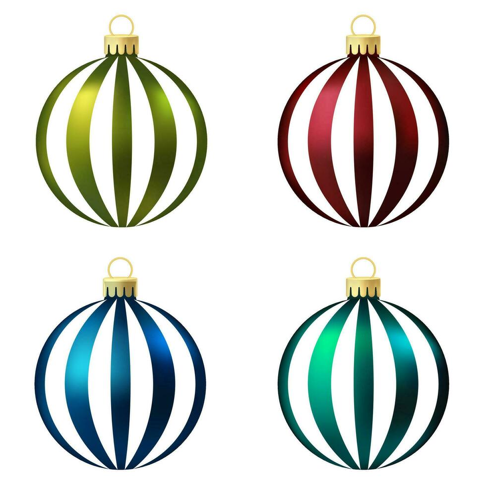 uppsättning av grön, röd och blå jul träd leksak eller boll vektor