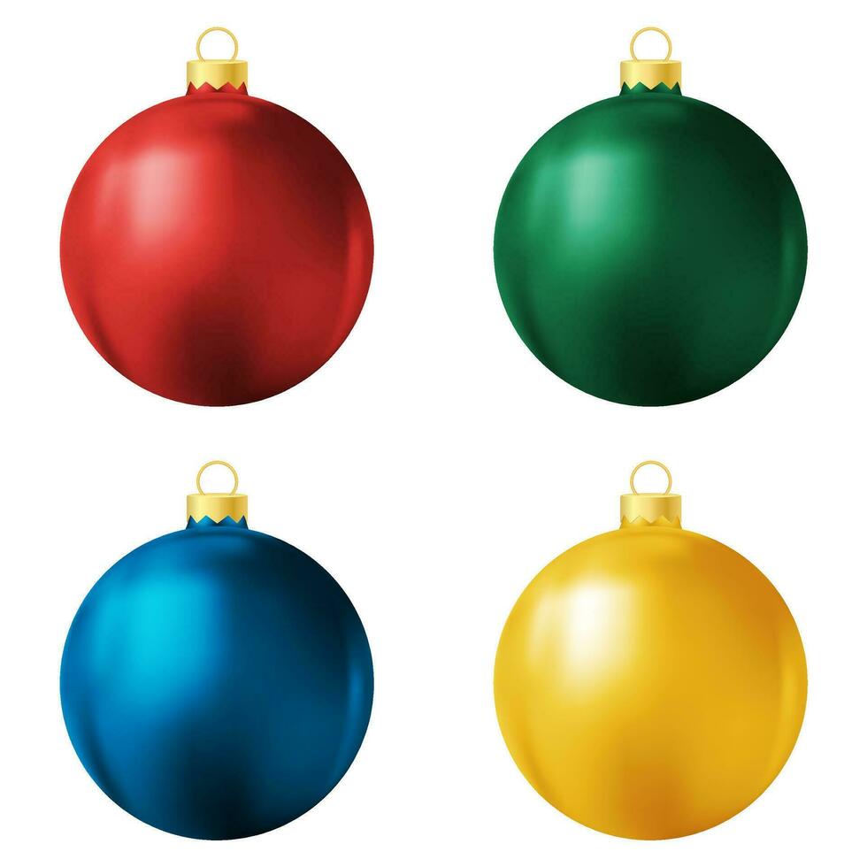 uppsättning av röd, grön, blå och gul jul träd leksak eller boll vektor